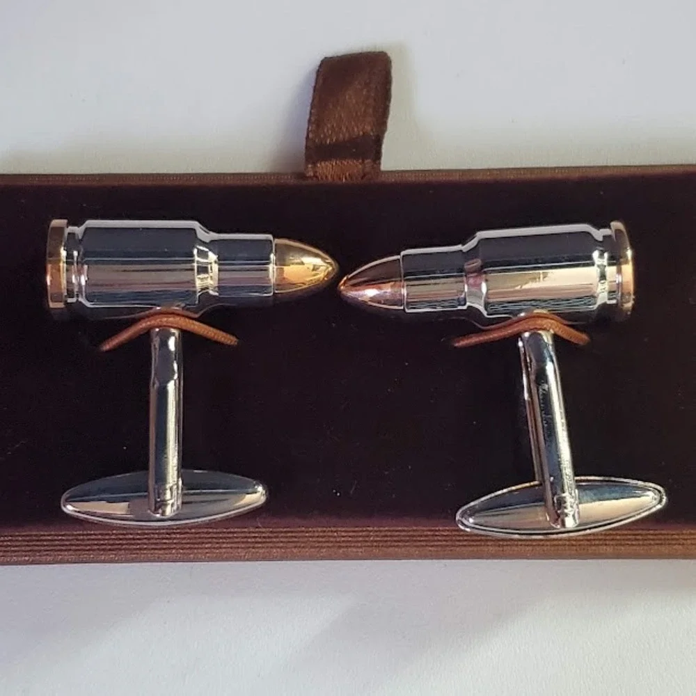 Bullet Shell Novelty Cufflinks Silver Gold Two Tone Ammo Casing Hunting Gift